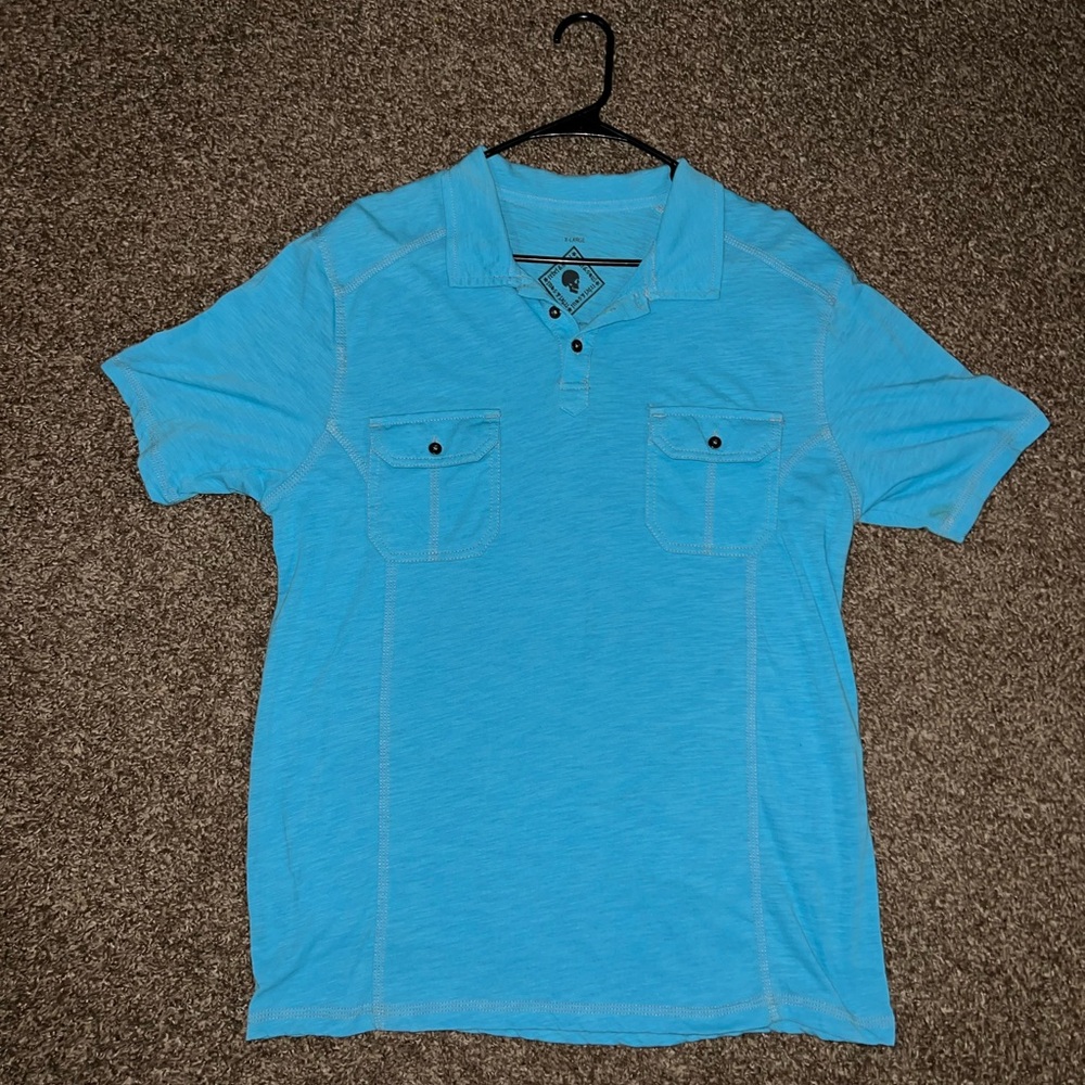 Rebel & Soul Vintage OG Double Chest Pocket Light Blue Black Polo T Shirt